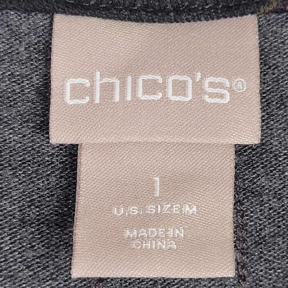 Chicos Tunic Shirt Womens 1 US M Gray Floral LS Longline Pockets Art To Wear - Picture 5 of 13